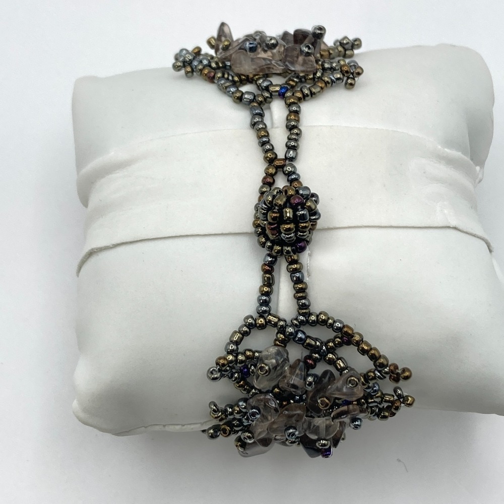 Artisan Womens Watch Beaded Gemstone Silver Tone Crystals New Battery 7.25" - Picture 5 of 16